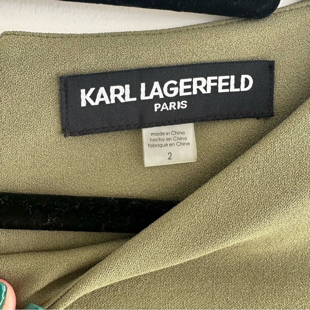 NWT Karl Lagerfeld Paris Green Lynn Fitted Shift Dress Olive Green Size 2 - Picture 4 of 5